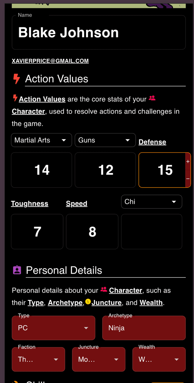 Chi War Character Stats