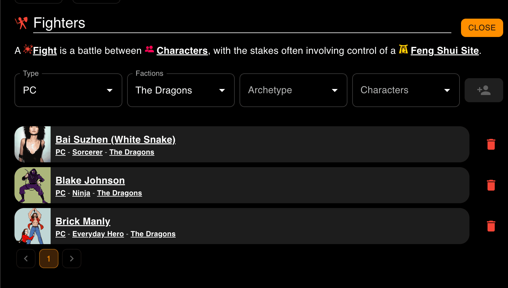 Chi War Character Selection with Generic Filters